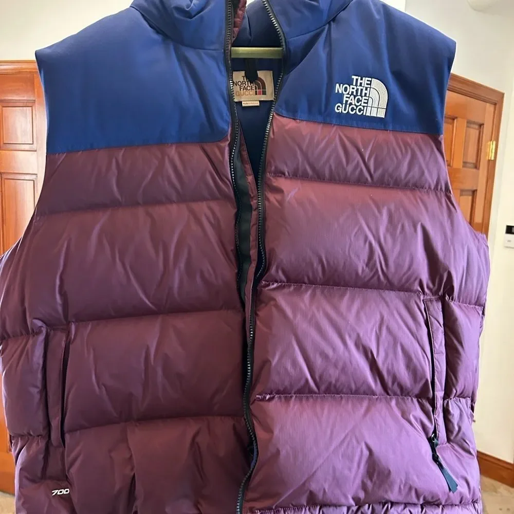 Men’s Gucci, X Northface puffer vest size XXXL with dust bag